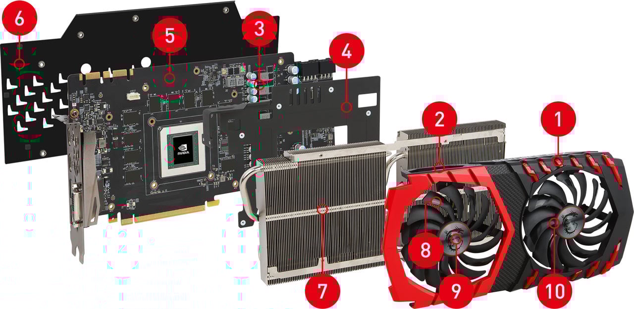 GTX 1080 GAMING X 8G exploded view