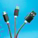 Tre kablar med olika USB-standarder