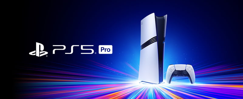 PS5 Pro med dualsense som strålar ljus i flera färger