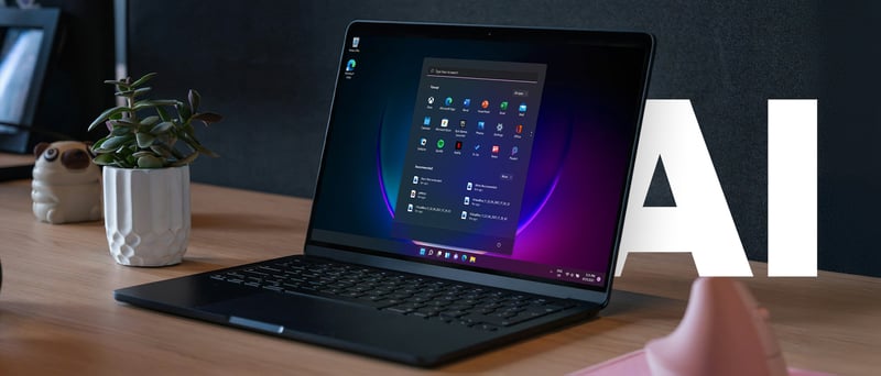 Laptop med texten AI bakom