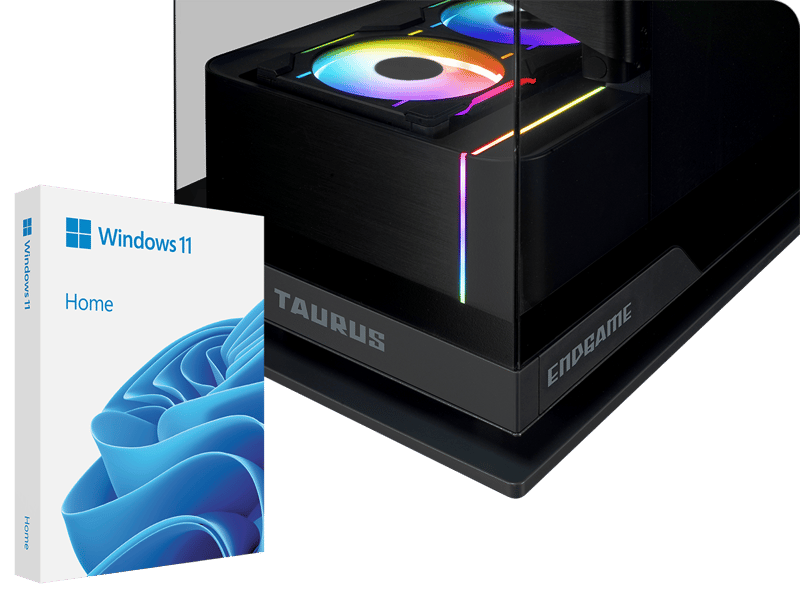 Dator med rgb-fläktar och Windows 11-förpackning