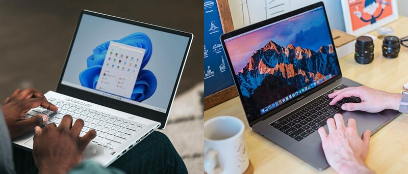 En Windows-dator och en Mac-dator