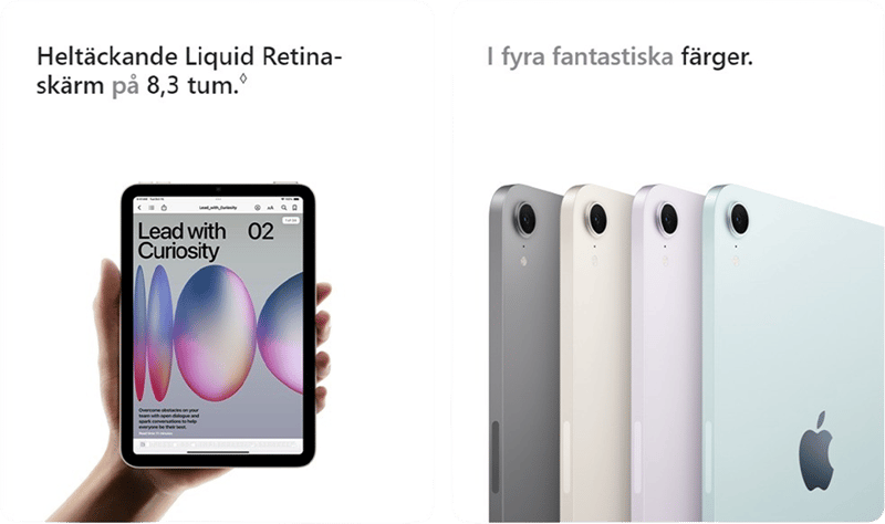 8,3 tum skärm och  fyra färger