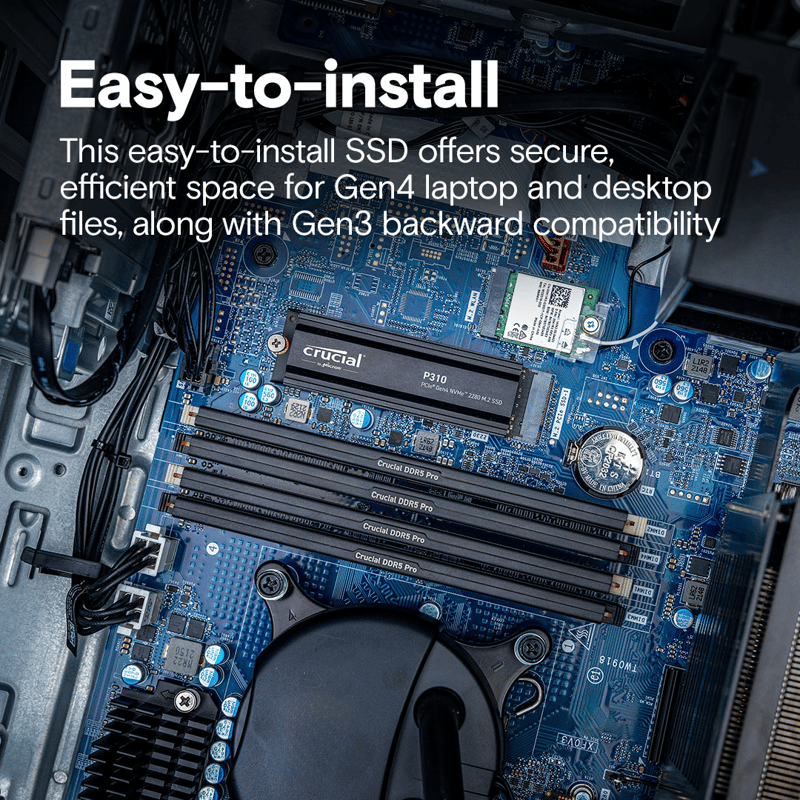 Bild på Crucial P310 installerad på ett moderkort