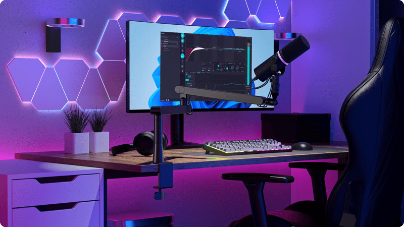 Mikrofonarm vid streaming setup