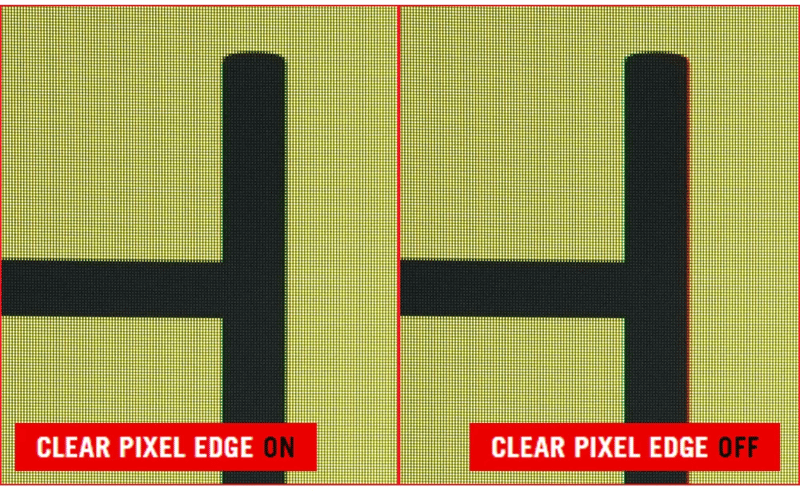 Clear pixel edge, på och av