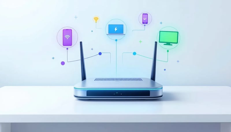 En trådlös router som kopplar flera enheter i ett lokalt nätverk.