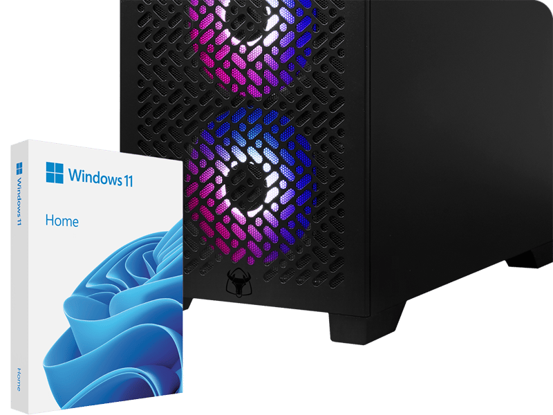 Dator med rgb-fläktar och Windows 11-förpackning