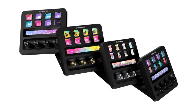 4 stream decks i olika vinklar