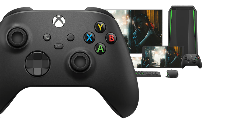 Xbox contyroller med flra enheter bakom