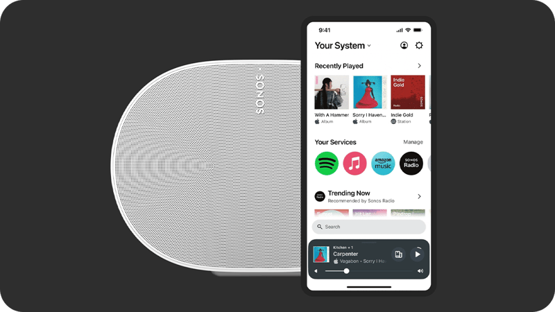 Sonos vit högtalare med Sonos mobilapp