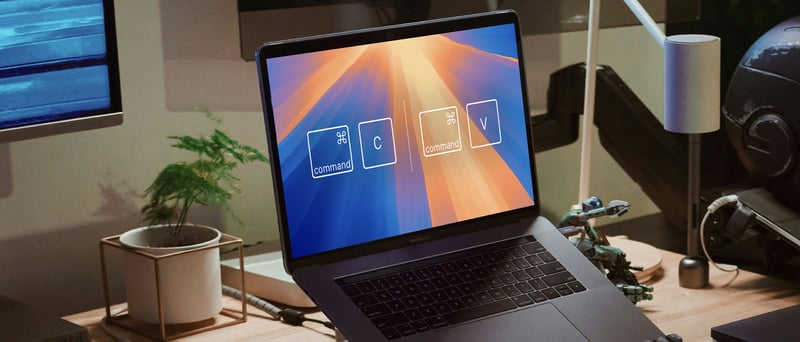 MacBook med kommandot CMD+C & CMD+V på skärmen