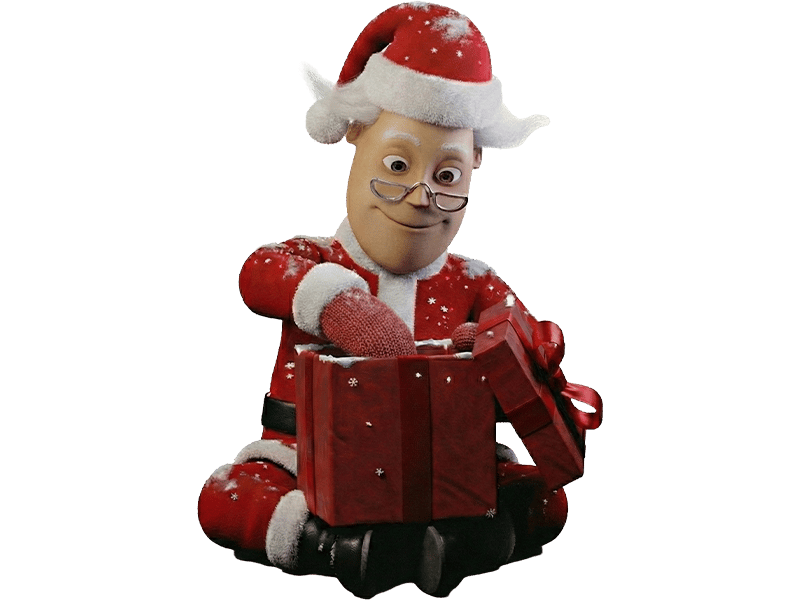 Dr Inet i tomtekläder och en julklapp