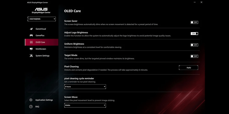 Bild på Asus OLED care programmvara