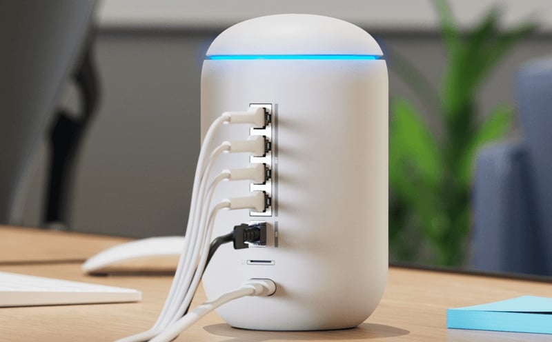 Dream router 7 med nätverkskablar anslutna på baksidan