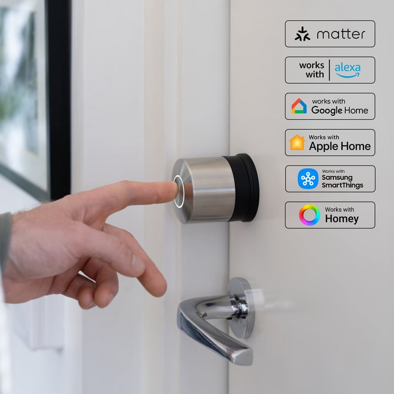 Smart lås kompatibiltet med alla stora smarta hem plattformar. Google Home, Apple, Amazon, Home Assistant