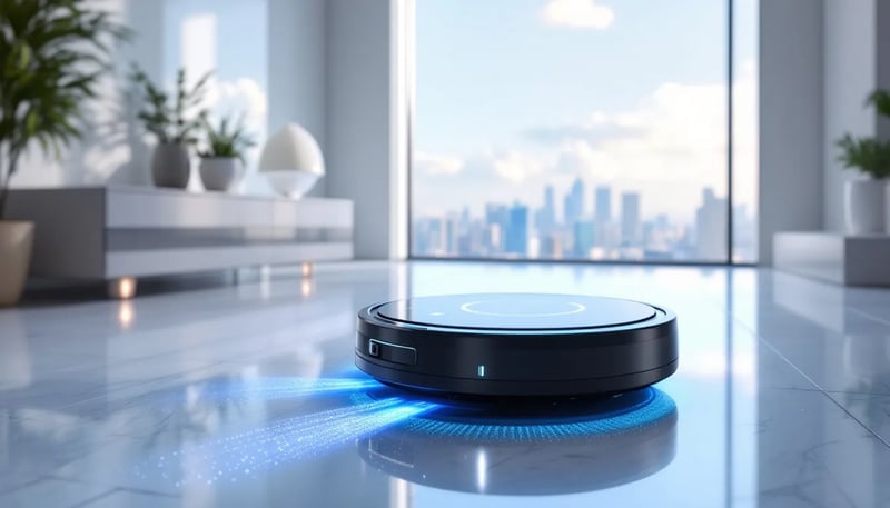 En svart robotdammsugare med laser navigation