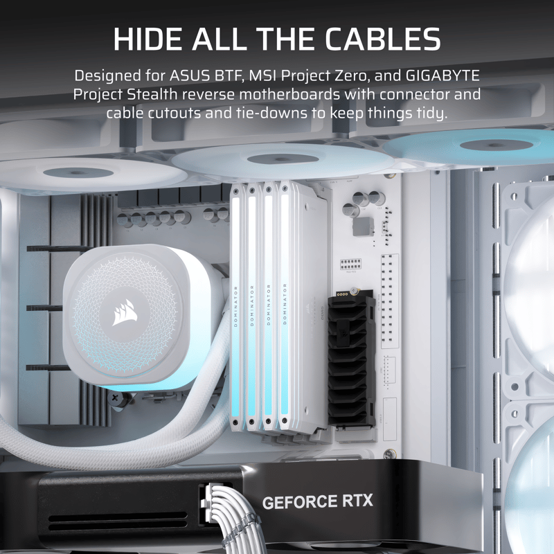 Kompatibelt med MSI och ASUS lösningar för kablar på baksidan av moderkortet.