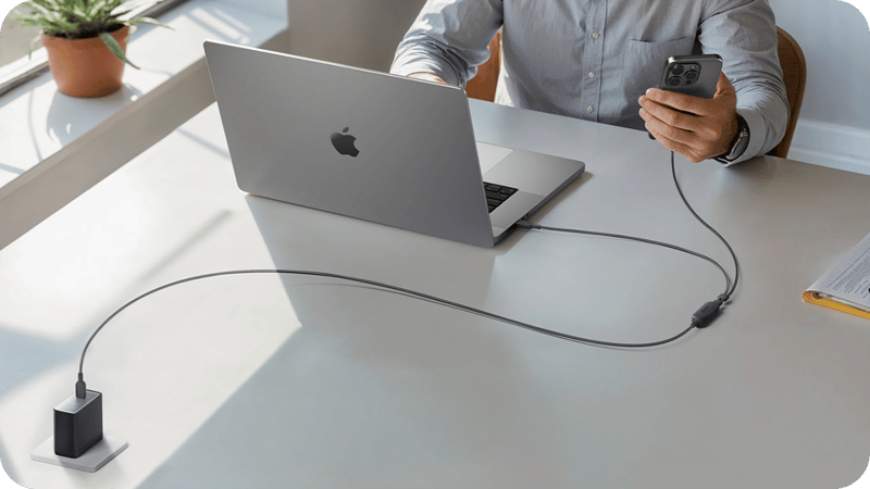 Anker kablar och en MacBook