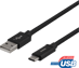 DELTACO USB 2.0-kabel C-A Flätad Svart 2 m