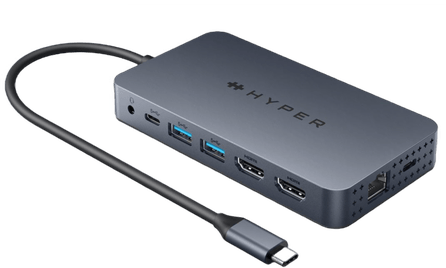 Hyperdrive Dual HDMI 10-in-1 dock for M1/M2/M3 MacBooks Blå