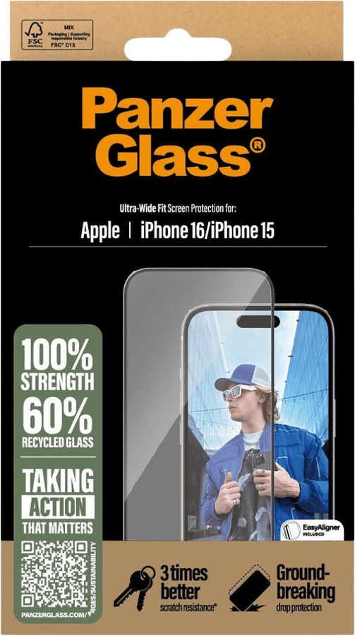 PanzerGlass iPhone 15/16 Ultra-Wide Fit w/Applicator