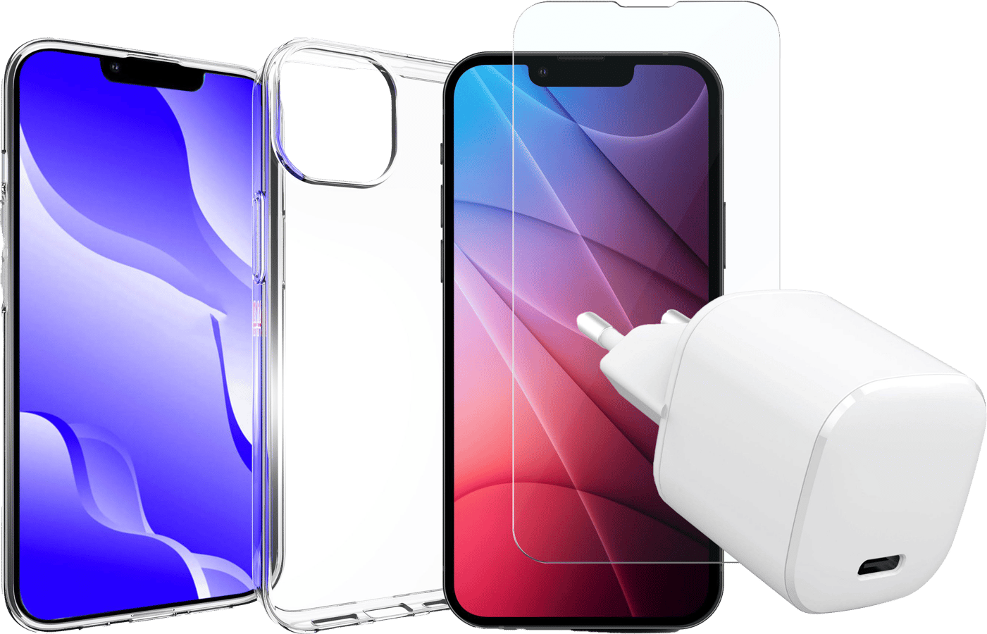 eSTUFF Startkit (laddare, skal, glas) för iPhone 16e/14