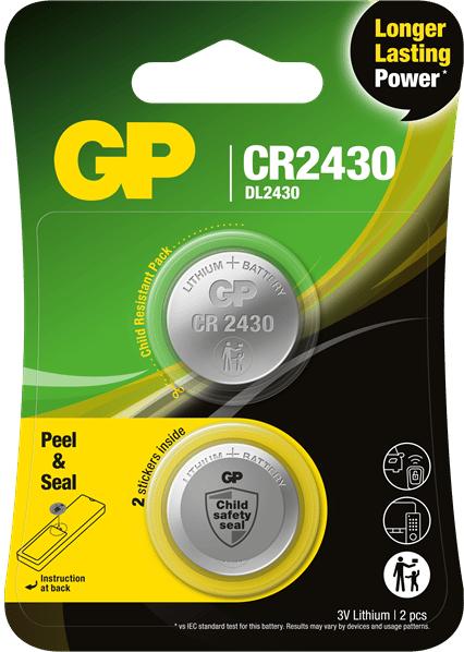 GP Litiumbatteri Knappcell CR2430, 3V, 2-pack