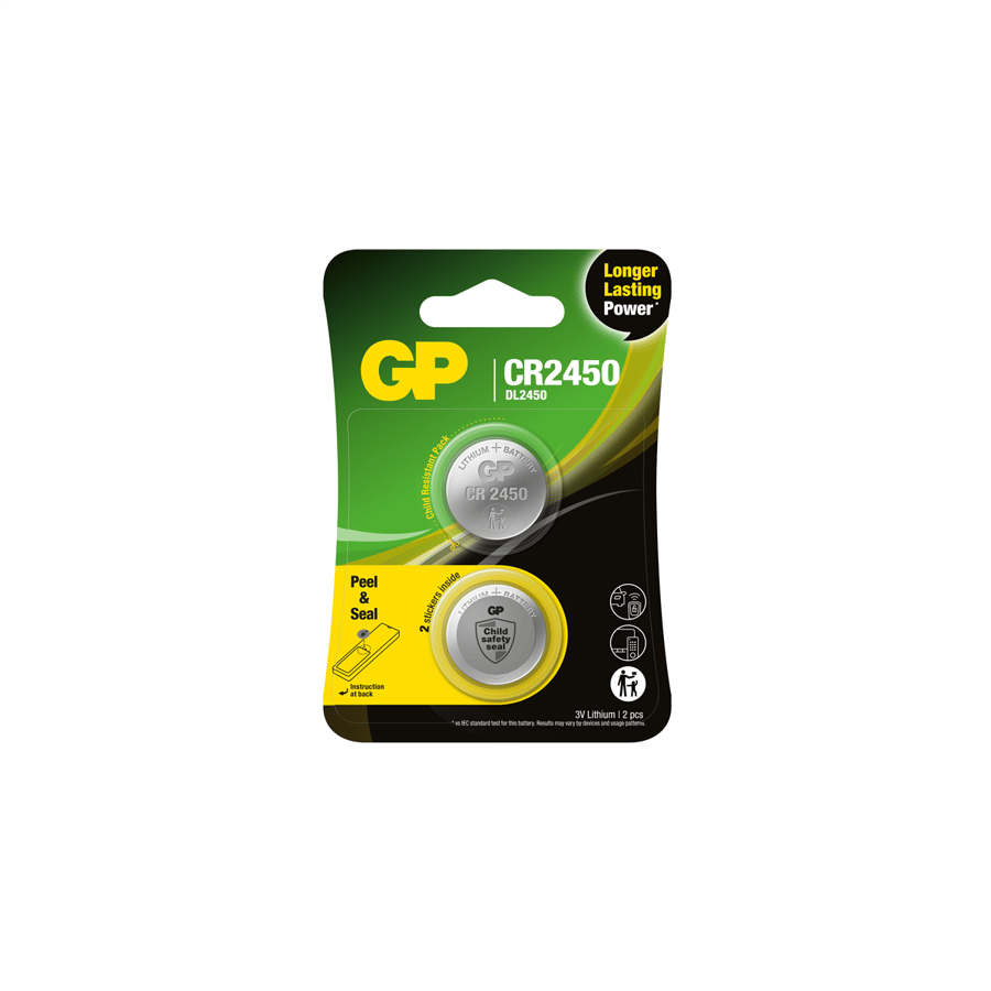 GP Litiumbatteri Knappcell CR2450, 3V, 2-pack