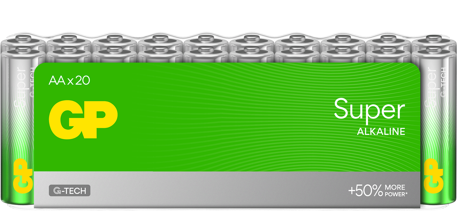 GP Super Alkaline Battery, Size AA, 15A/LR6, 1.5V, 20-pack