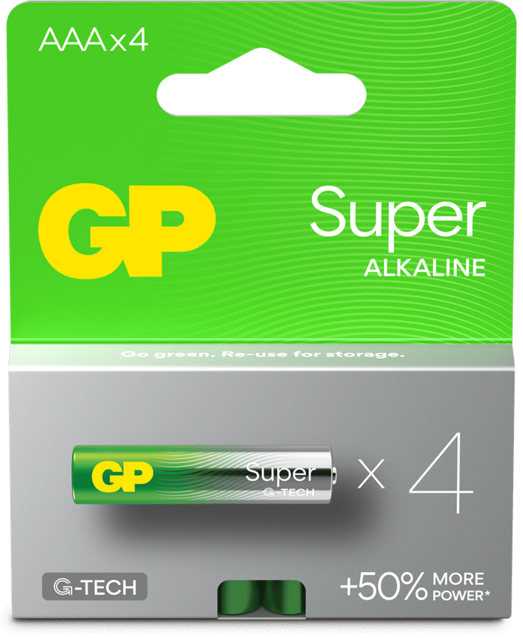 GP Super Alkaline Battery, Size AAA, 24A/LR03, 1.5V, 4-pack