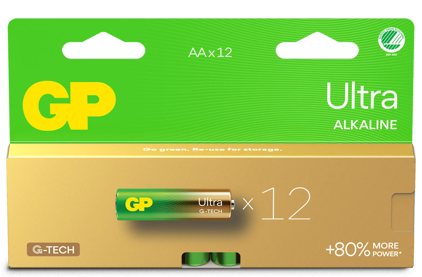 GP Ultra Alkaline Battery, Size AA, 15AU/LR6, 1.5V, 12-pack