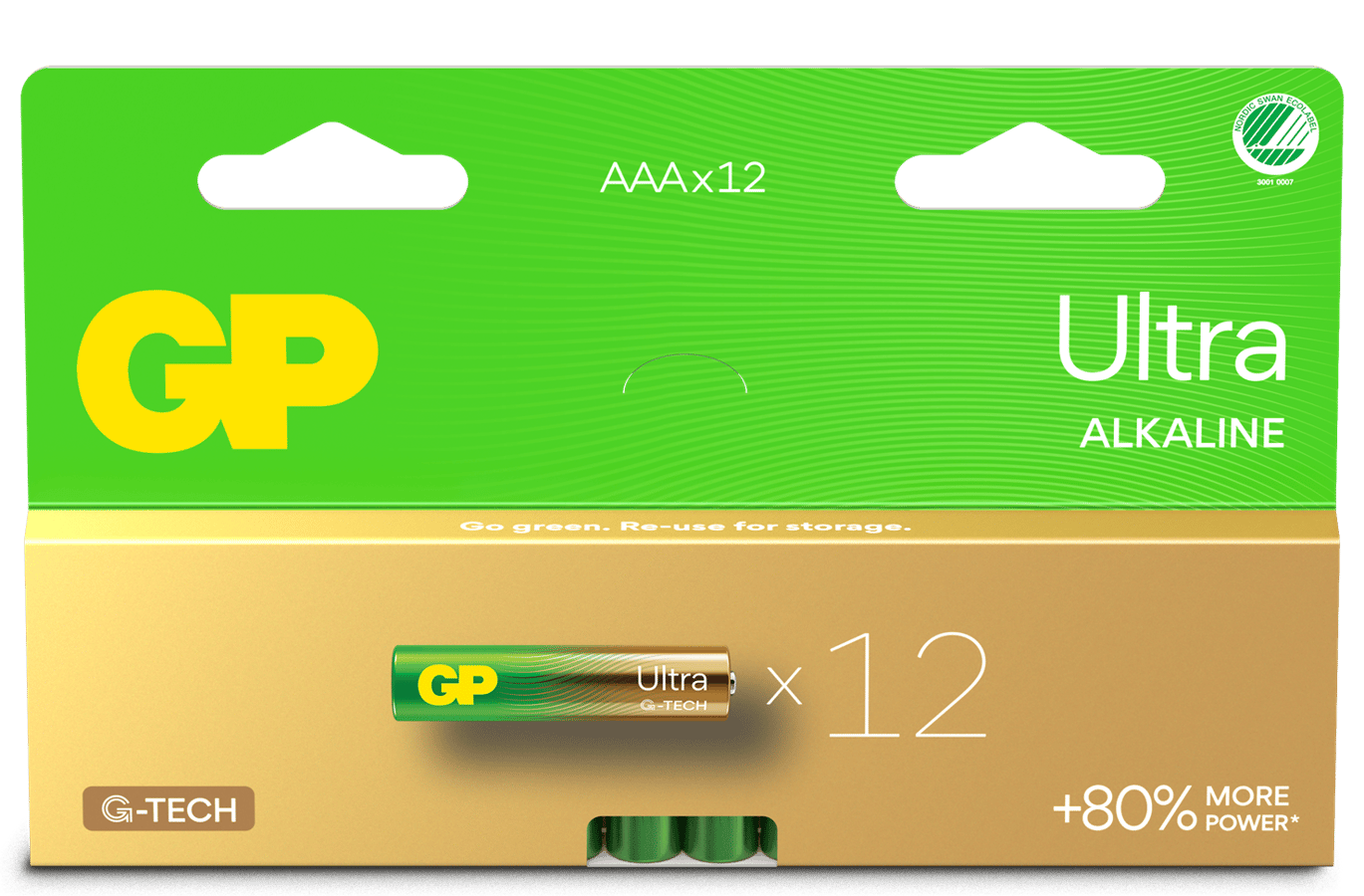 GP Ultra Alkaline Battery, Size AAA, 24AU/LR03, 1.5V, 12-pack
