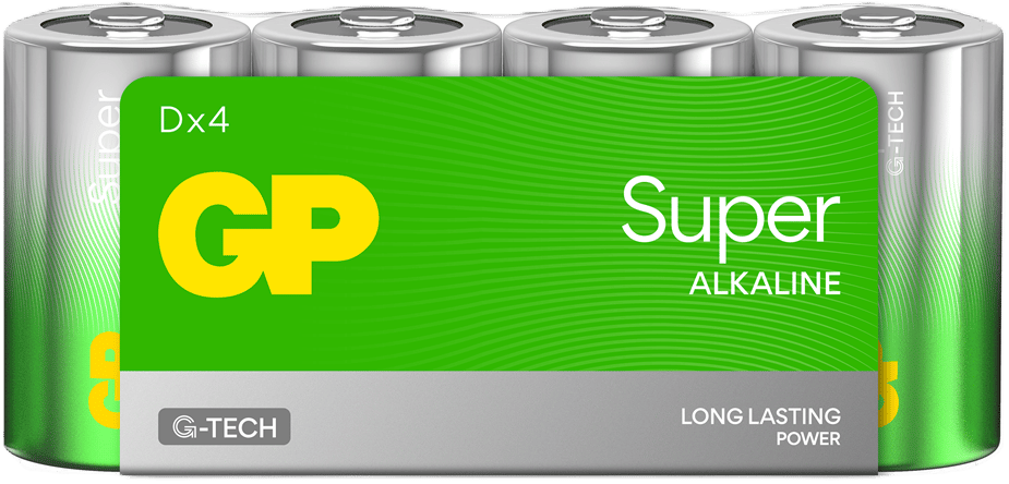 GP Super Alkaline Battery, Size D, 13A/LR20, 1.5V, 4-pack