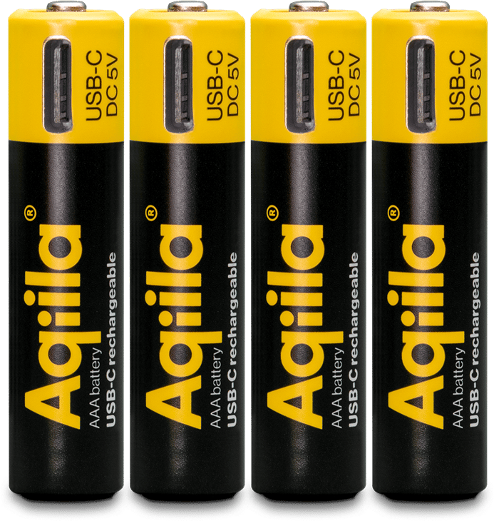 Aqiila USB-C Rechargeable Battery, AAA, 600 mAh, 4-pack
