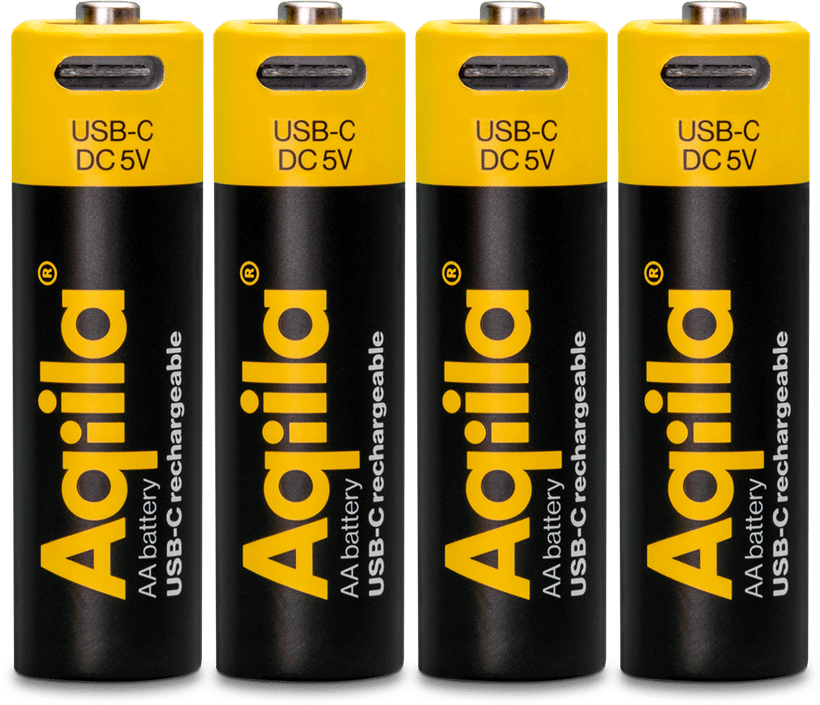 Aqiila USB-C Rechargeable Battery, AA, 2000 mAh, 4-pack