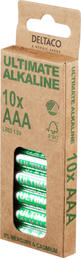 DELTACO Ultimate Alkaline AAA-batteri, Svanenmärkt, 10-pack
