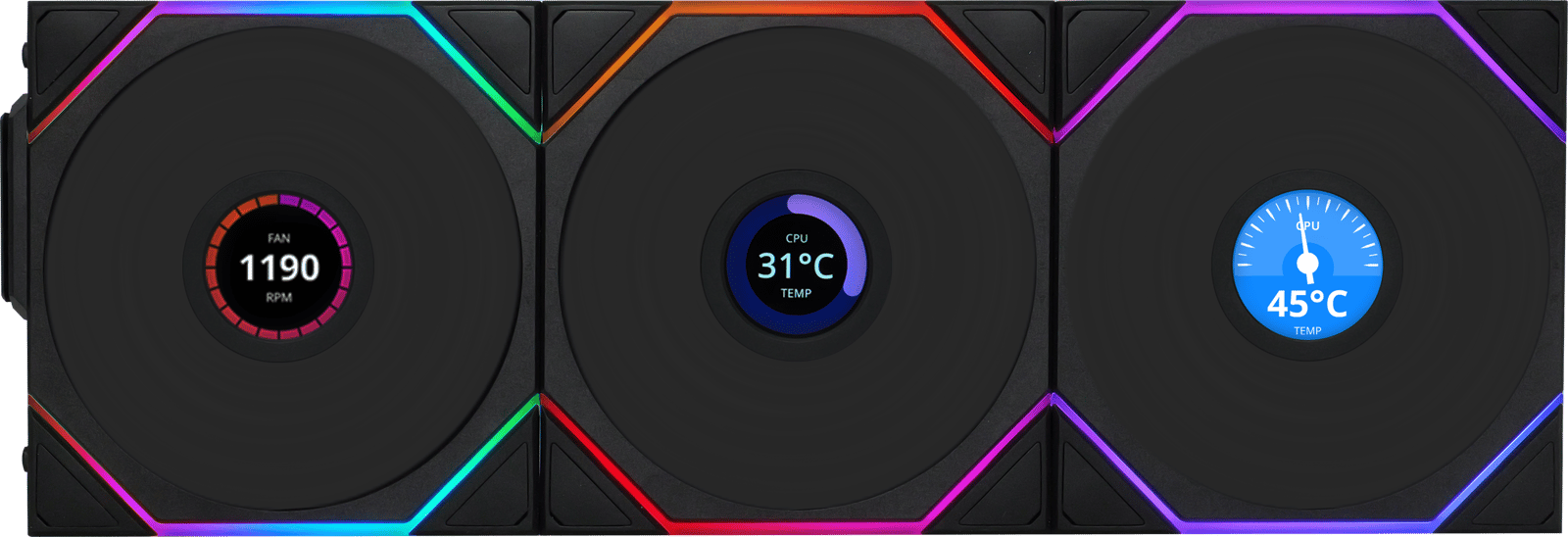 Lian Li UNI FAN TL 120mm Wireless LCD Reverse Svart 3-pack