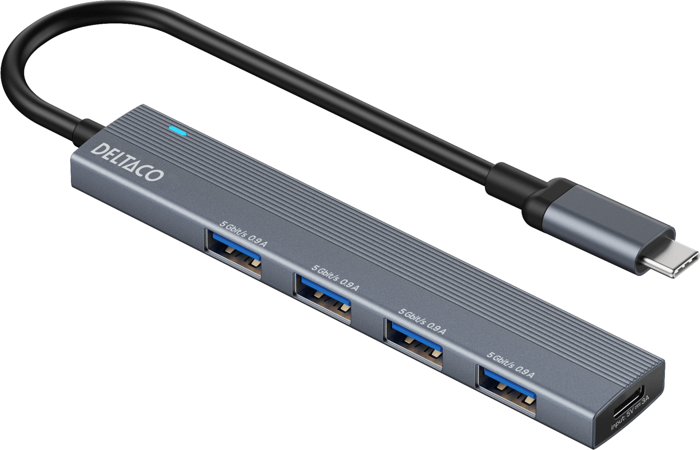 DELTACO USB-C hub 4x USB-A Grå