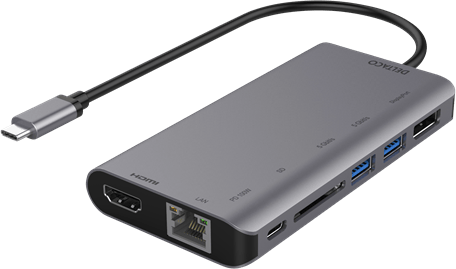 DELTACO USB-C Dockningsstation 7 portar Grå
