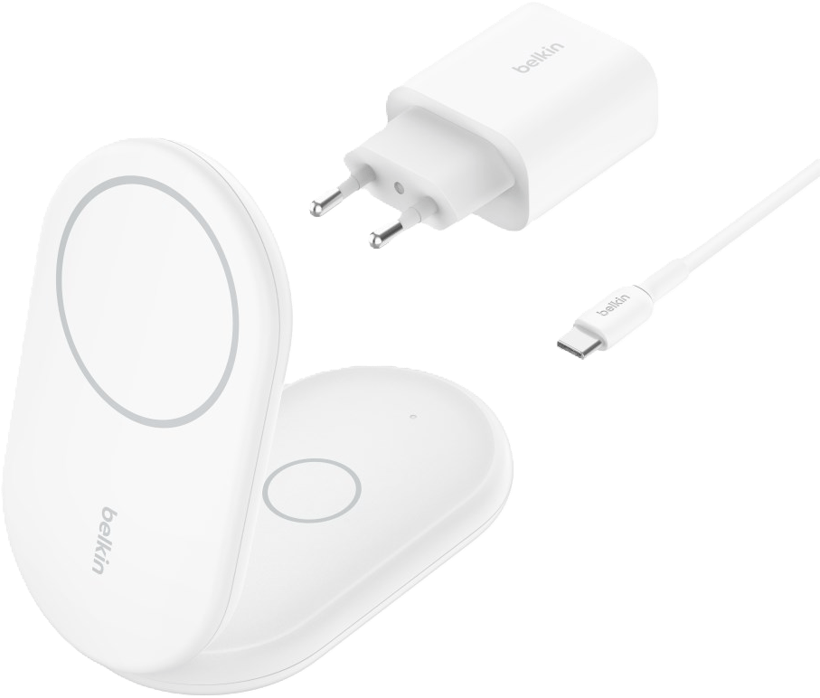 Belkin Qi2 2-in-1 MagnetiskTrådlös laddare 15 W Vit