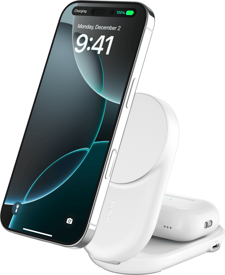 Belkin UltraCharge 2-i-1 hopfällbar magnetisk laddare med Qi2 25W