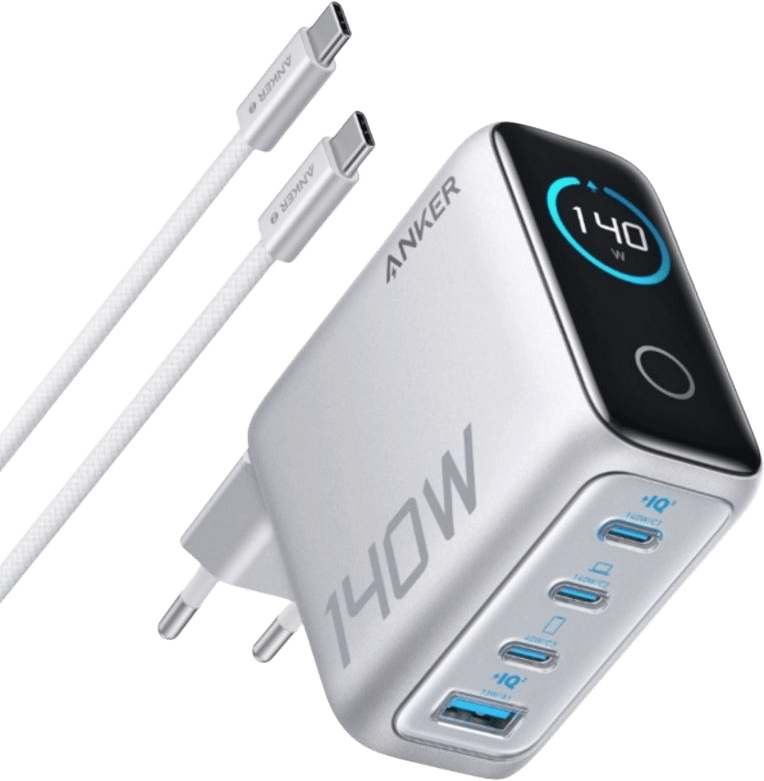 Anker 140W 4-ports GaN-laddare inklusive 240W USB-C kabel 1.5m Silver