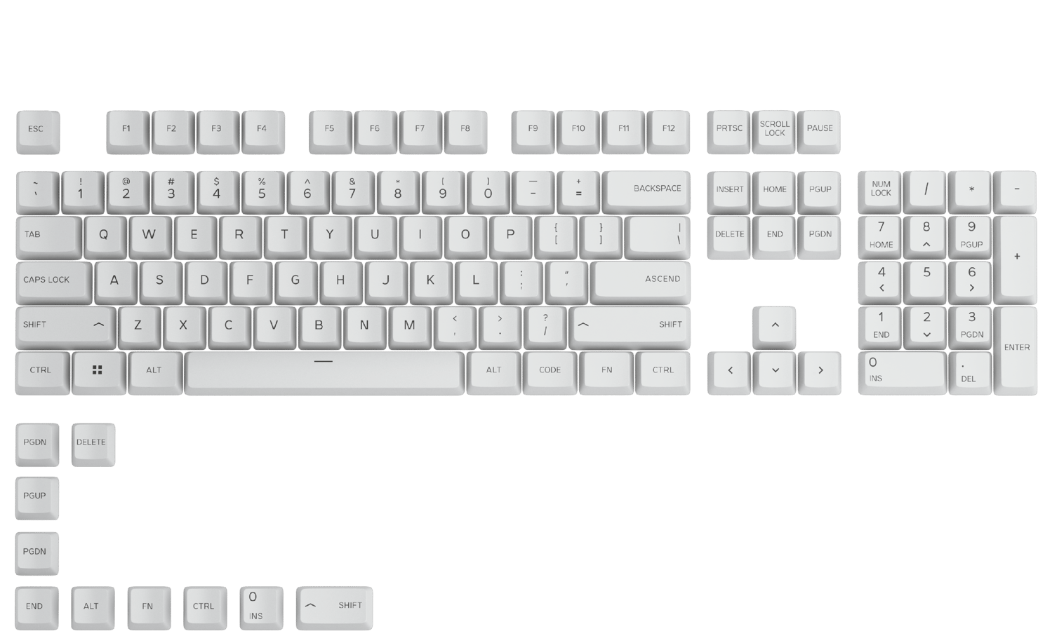 Glorious GPBT Keycaps - 114 PBT Caps, ANSI, US Layout, Vit