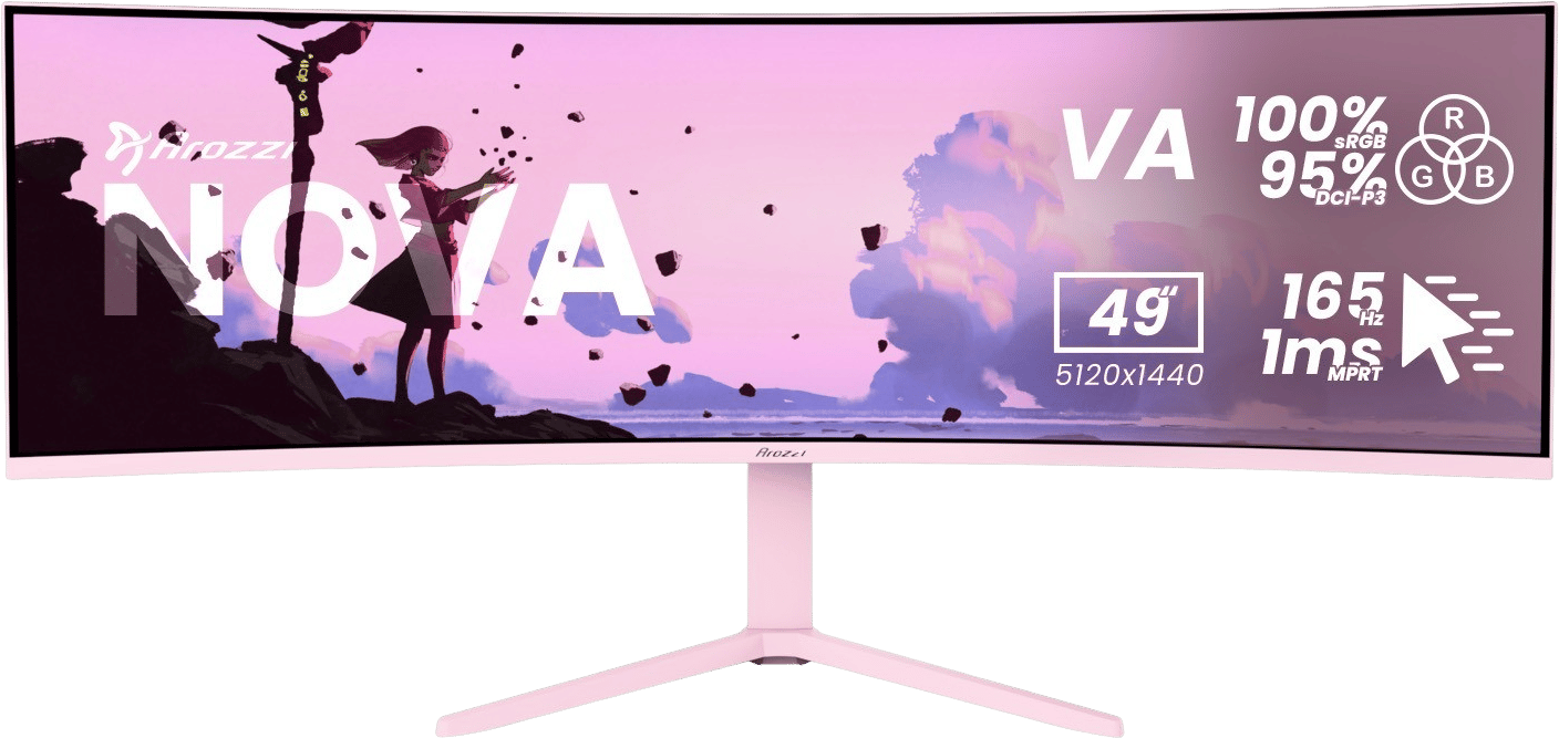 Arozzi Nova 49" Curved Pink VA DQHD (1500R) 165Hz
