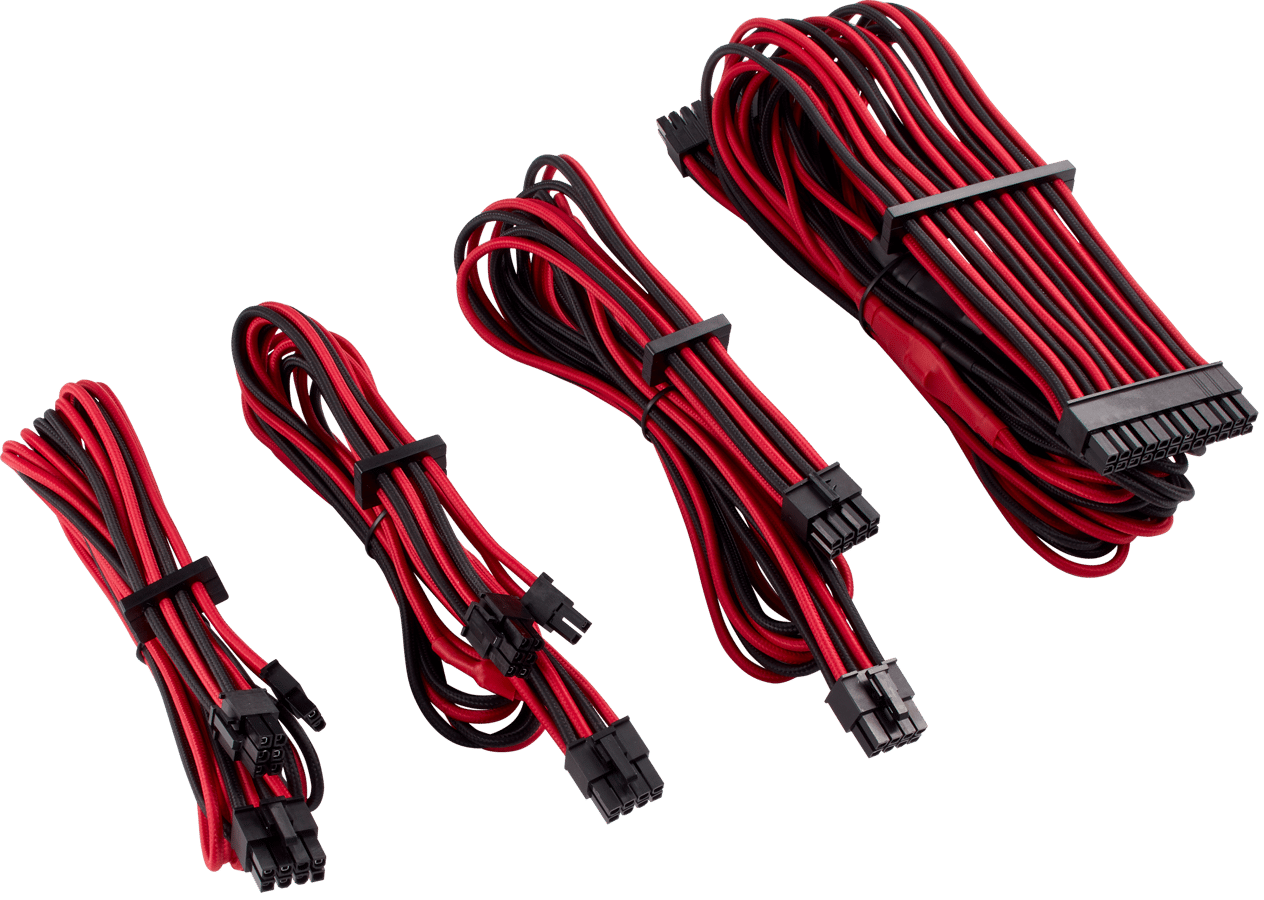 Corsair Sleevade Kablar Type 4 Gen 4 Startkit -Svart/Röd