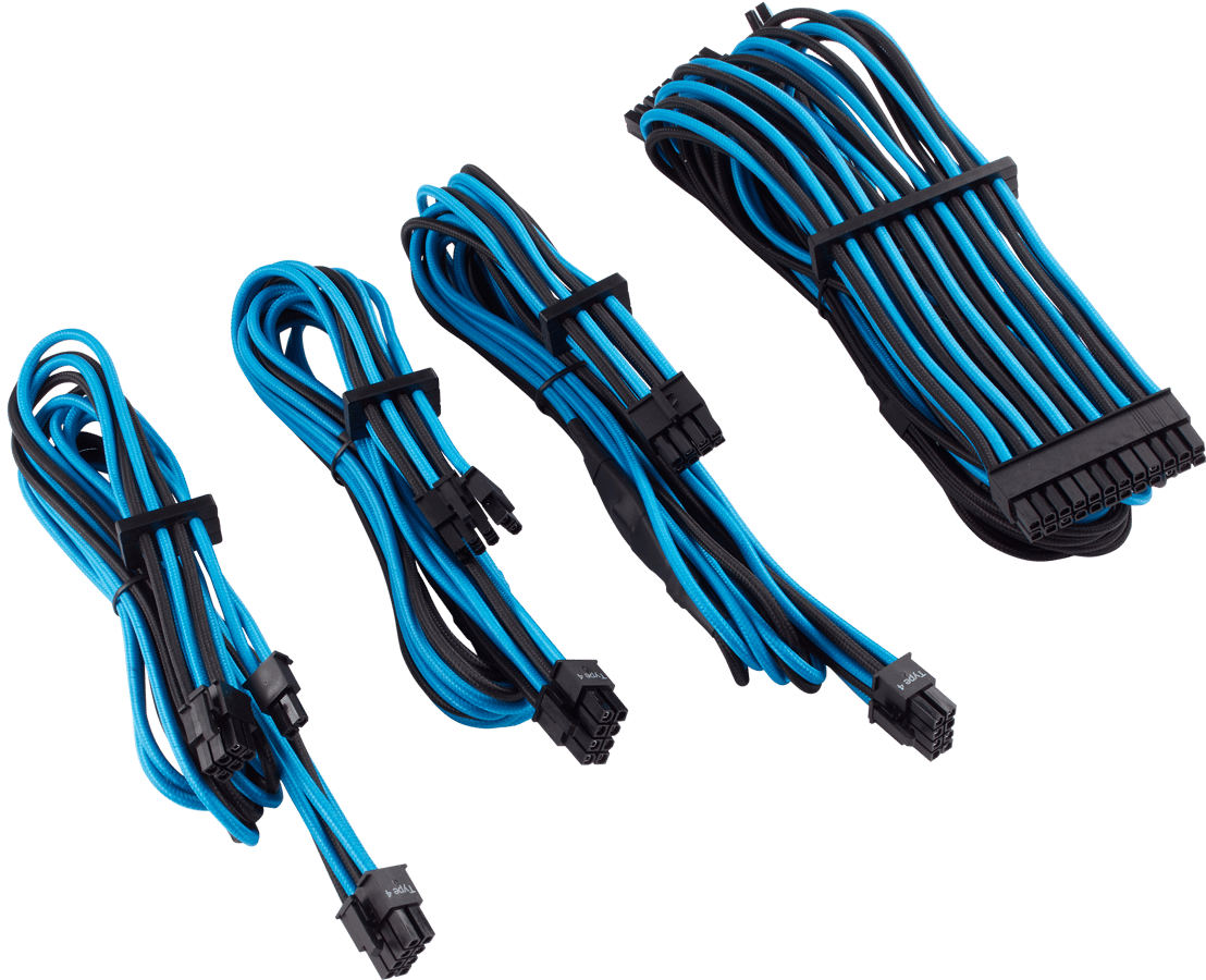 Corsair Sleevade Kablar Type 4 Gen 4 Startkit -Svart/Blå