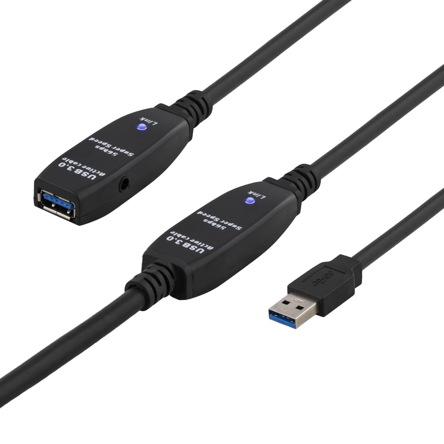 DELTACO USB 3.0 förlängningskabel A ha-A ho Aktiv Svart 15m