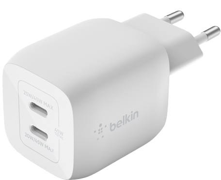 Belkin Väggladdare GaN 2x USB-C 45W, Vit