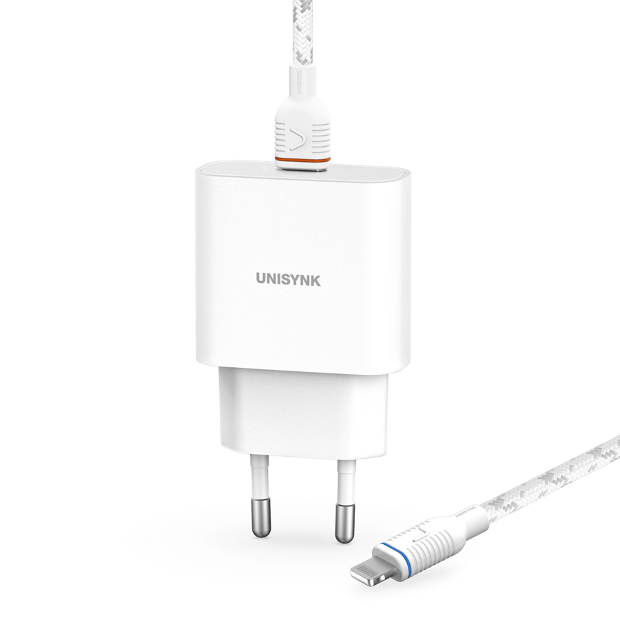 Unisynk Lightning Slim Laddningskit 20W Vit
